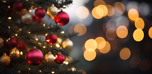 Obraz na płótnie Canvas Close up of balls on christmas tree. created with Generative AI technology