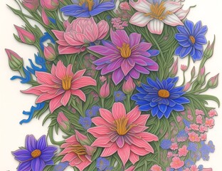 Fototapeta na wymiar Floral Pattern, Generative AI Illustration