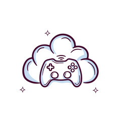 Hand Drawn Cloud Icon With Gamepad. Doodle Sketch Vector Illustration