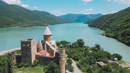 ananuri castle in country georgia - obrazy, fototapety, plakaty
