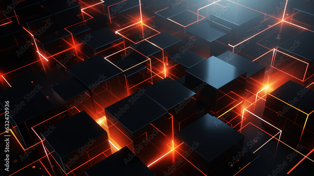Poster a visually striking abstract background by arranging interconnected boxes in a square mesh pattern
