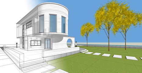 architecture house with consoles 3d © Svjatoslav