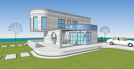 architecture house with consoles 3d © Svjatoslav