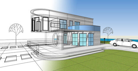 architecture house with consoles 3d © Svjatoslav