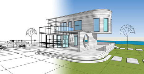 architecture house with consoles 3d © Svjatoslav