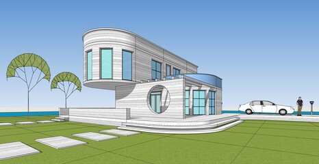 architecture house with consoles 3d © Svjatoslav