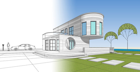 architecture house with consoles 3d © Svjatoslav