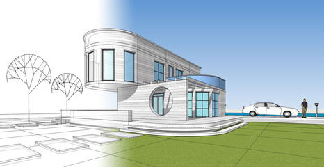 architecture house with consoles 3d © Svjatoslav