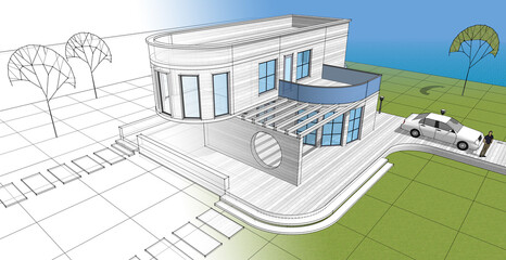 architecture house with consoles 3d © Svjatoslav