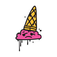 Bright Graffiti Fallen Ice Cream as Street Wall Painting Art Vector Illustration