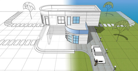 architecture house with consoles 3d © Svjatoslav