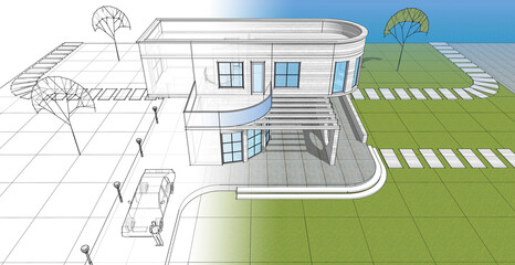 architecture house with consoles 3d © Svjatoslav