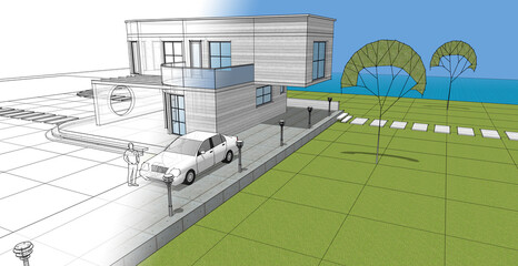 architecture house with consoles 3d © Svjatoslav