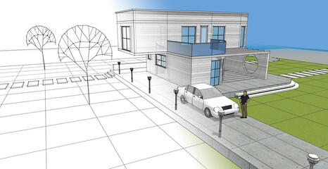 architecture house with consoles 3d © Svjatoslav