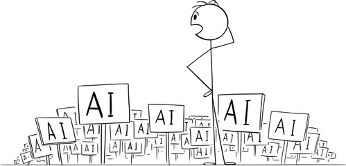 Ai or Artificial Intelligence is Everywhere, Vector Cartoon Stick Figure Illustration - 632471511