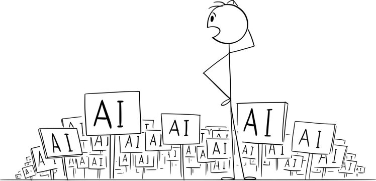 Ai or Artificial Intelligence is Everywhere, Vector Cartoon Stick Figure Illustration