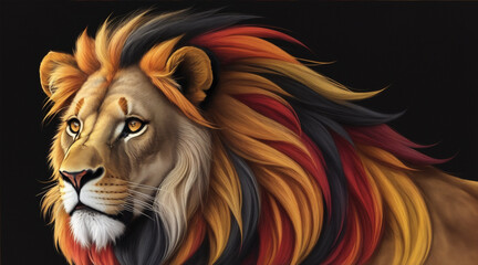 A colorful lion with a black background by Generative AI