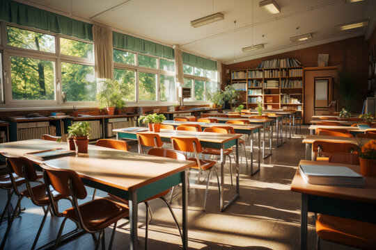  stock photo of classroom in elementary school

