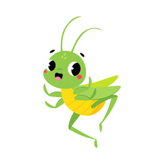 Cute Green Grasshopper Character Jump with Joy Vector Illustration