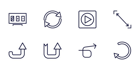 set of user interface thin line icons. user interface outline icons such as online gambling, rotating arrows, size, curved up arrow, semicircular up arrow, right loop arrow, rotate vector.