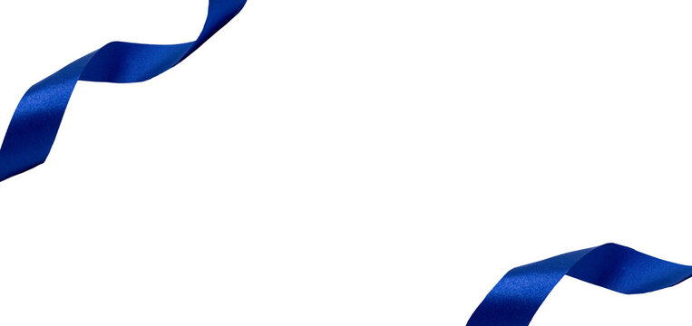 curly royal blue ribbons isolated on transparent background, for birthday or celebration concept, PNG image