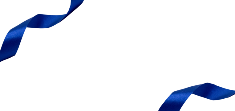 curly royal blue ribbons isolated on transparent background, for birthday or celebration concept, PNG image