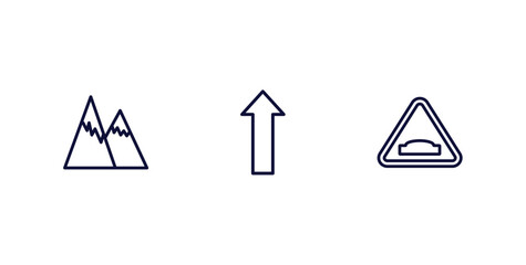 set of traffic signs thin line icons. traffic signs outline icons included hill, straight, humps vector.