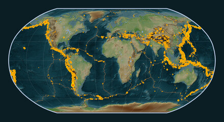 Earthquakes on the world map - 0 PM. Robinson
