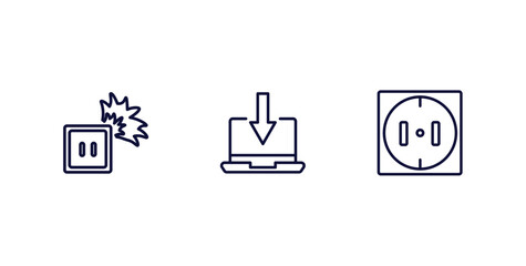 set of technology thin line icons. technology outline icons included electric socket on fire, received, round socket vector.