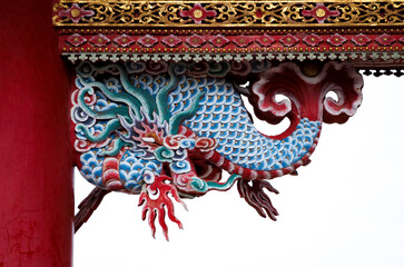 close-up of traditional decorations of Taiwan temple