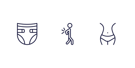 set of people and relation thin line icons. people and relation outline icons included baby diaper, spindle, hips vector.