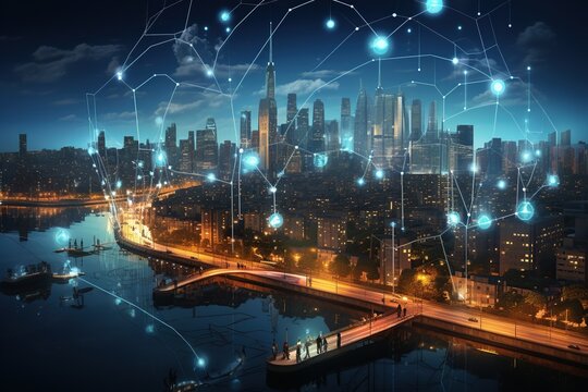 Business and economic growth on global business network, Data analysis of financial and banking, Stock, AI, Technology and data connection,.