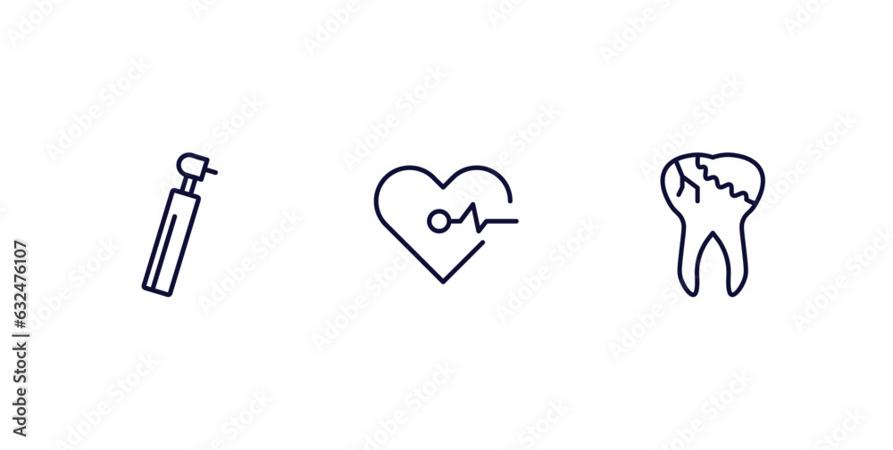 Poster set of medical thin line icons. medical outline icons included dental drill, cardiogram, caries vect