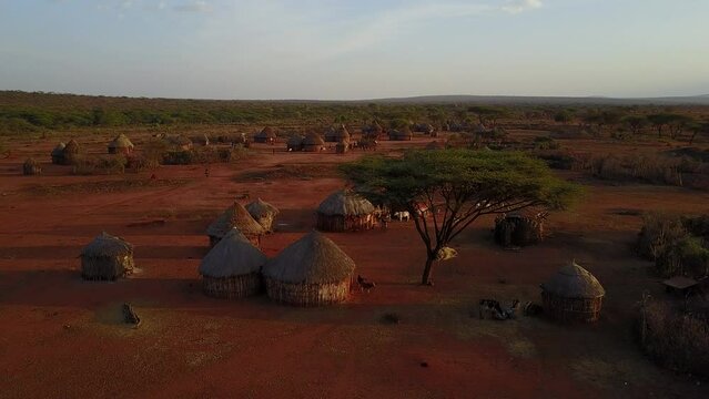 Aerial view of a Borana village Yabelo Ethiopia