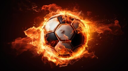 Fototapeta premium Soccer Ball on Fire, Burning Football, Flamy Ball on Black Background. Generative Ai
