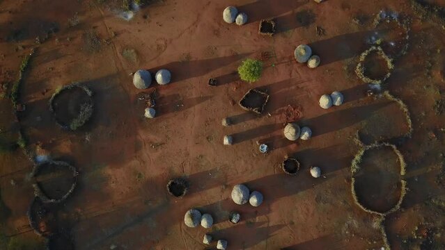 Aerial view of a Borana village Yabelo Ethiopia