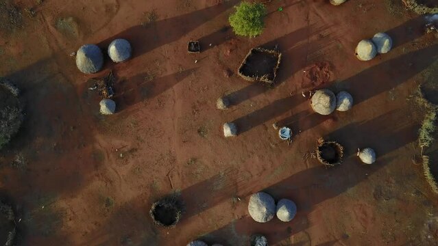 Aerial view of a Borana village Yabelo Ethiopia