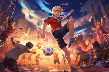Fototapeta na wymiar Male person with soccer ball. Beautiful illustration picture. Generative AI