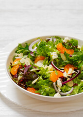 Mandarin Orange Salad in white bowl, top view
