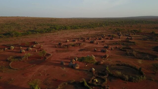 Aerial view of a Borana village Yabelo Ethiopia