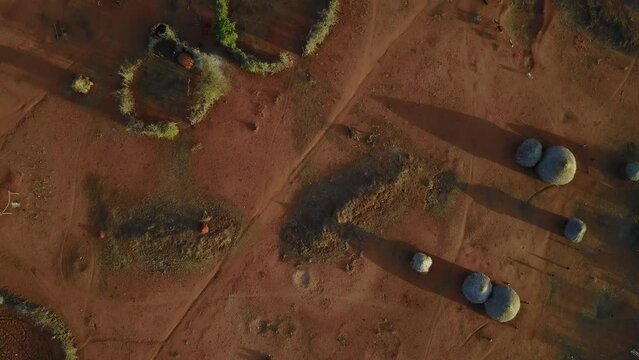 Aerial view of a Borana village Yabelo Ethiopia