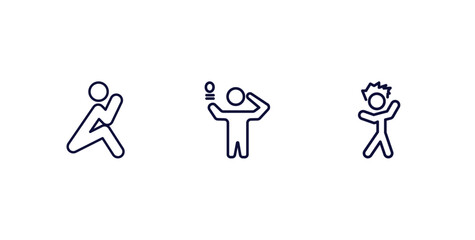 set of feeling and reaction thin line icons. feeling and reaction outline icons included lonely human, inspired human, irritated human vector.