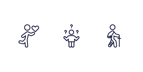 set of feeling and reaction thin line icons. feeling and reaction outline icons included loved human, confused human, broken human vector.