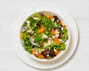 Mandarin Orange Salad in white bowl, top view