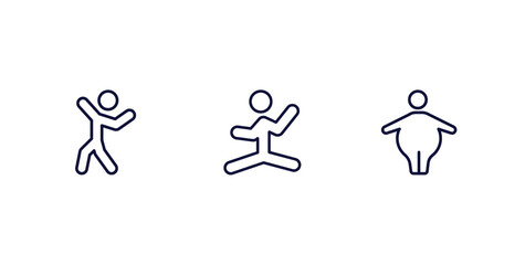 set of feeling and reaction thin line icons. feeling and reaction outline icons included positive human, silly human, fat human vector.