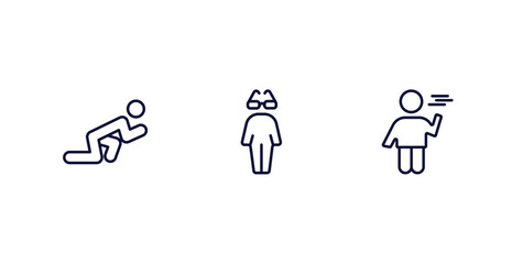 set of feeling and reaction thin line icons. feeling and reaction outline icons included ready human, cool human, bored human vector.