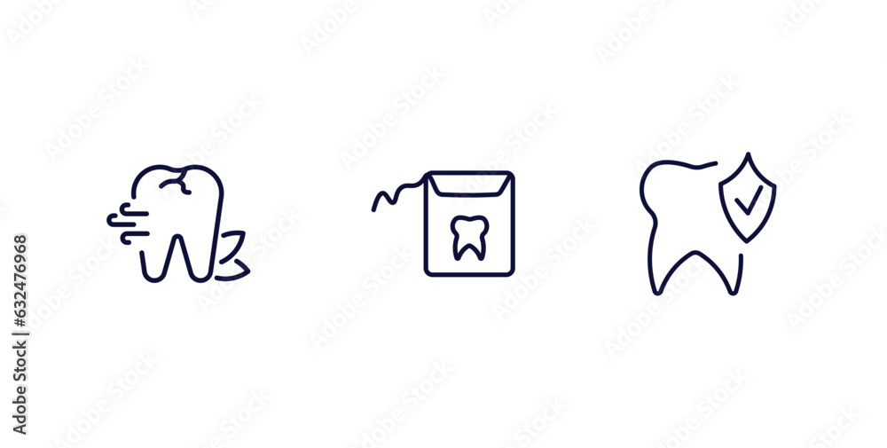 Poster set of dental health thin line icons. dental health outline icons included breath, dental floss, prophylaxis vector.