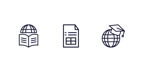 set of distance learning thin line icons. distance learning outline icons included learning, sheet, international vector.
