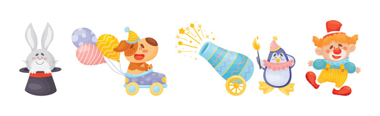 Circus Animal Characters Performing Trick Vector Set