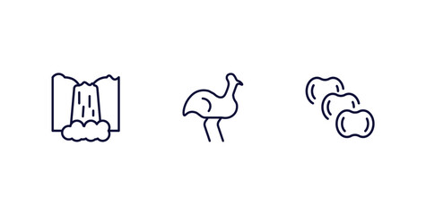set of culture and civilization thin line icons. culture and civilization outline icons included maletsunyane, australian emu, ajotomate vector.